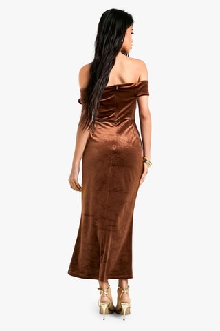 Robe longue en velours - Camel