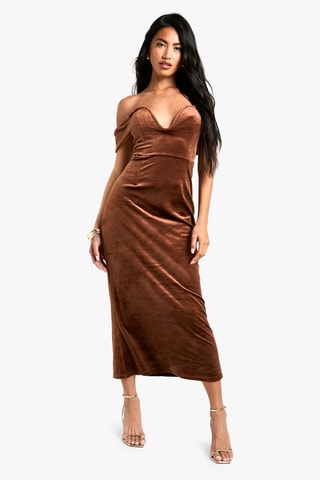 Robe longue en velours - Camel