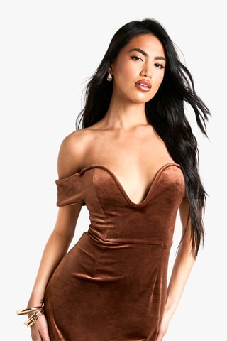 Robe longue en velours - Camel