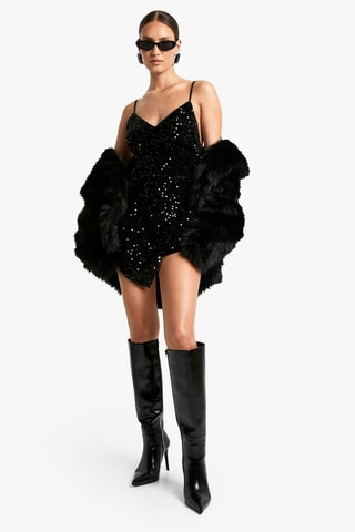 Robe fourreau en velours - Noir