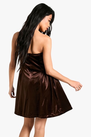 Strapless Velours Jurk - Bruin
