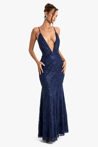Robe longue en dentelle - Bleu marine