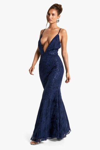 Robe longue en dentelle - Bleu marine