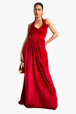 Lange jurk van velours - Rood
