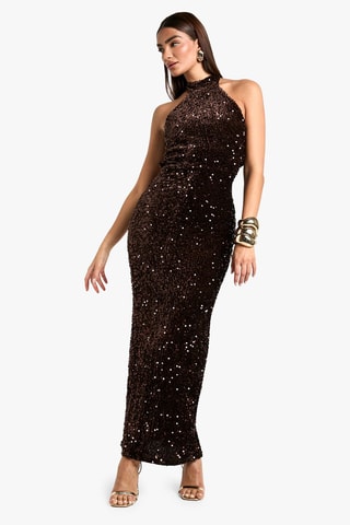 Robe longue en velours - Marron