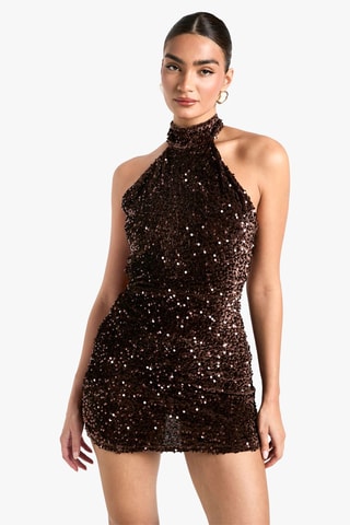 Robe fourreau en velours - Marron