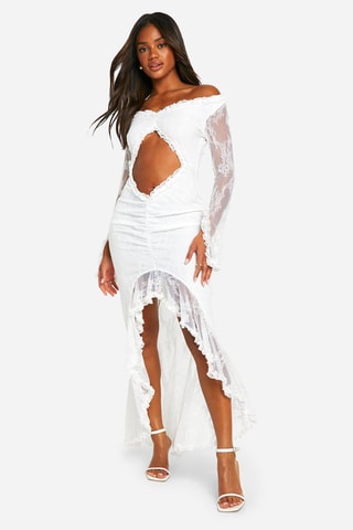 Robe volantée en dentelle - Blanc