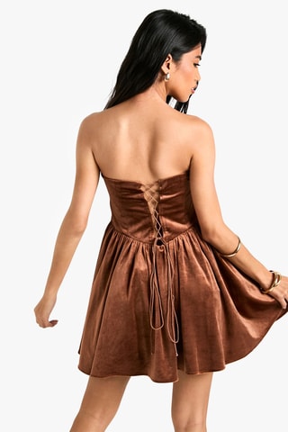 Strapless Velours Jurk - Camel
