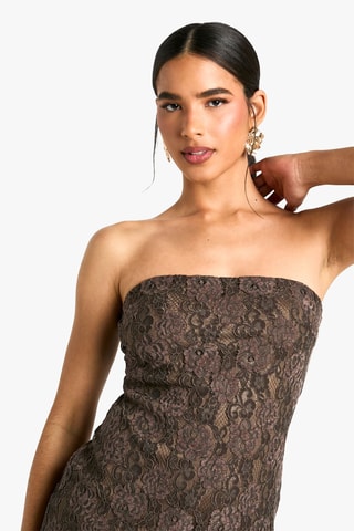 Kanten Strapless Jurk - Taupe