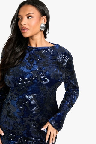 Rechte Velours Jurk - Marineblauw