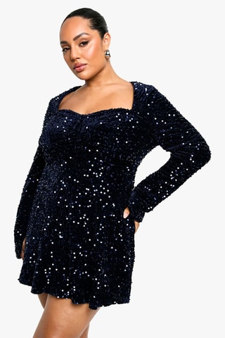 Robe patineuse en velours - Bleu marine