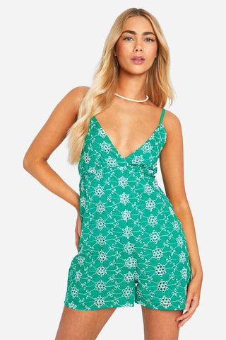 Combishort en broderie anglaise - Vert