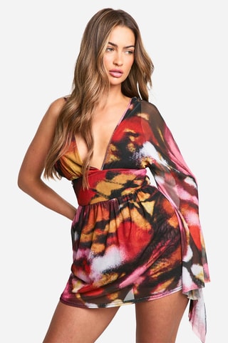 Playsuit Trompe-l'oeil - Rood en Lichtbruin