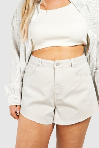 Spijkershort met Hoge Taille - Ecru