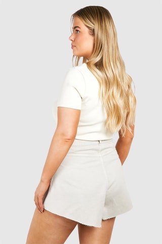 Spijkershort met Hoge Taille - Ecru