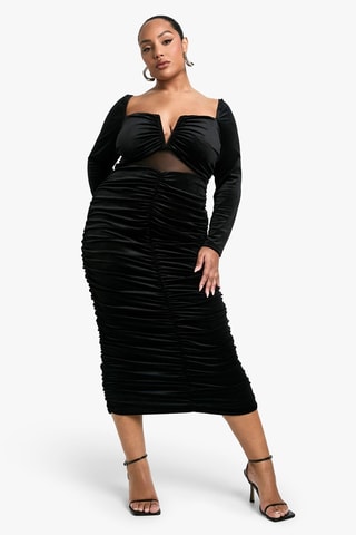 Robe drapée en velours - Noir