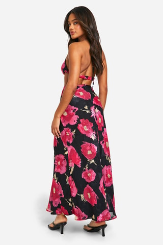 Robe longue - Noir et fuchsia