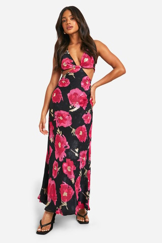 Robe longue - Noir et fuchsia