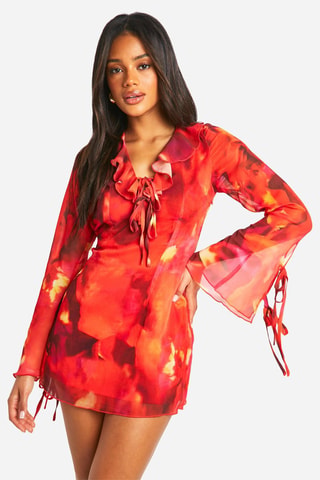Robe trapèze - Rouge et marron foncé