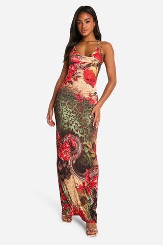 Robe longue - Beige et rouge