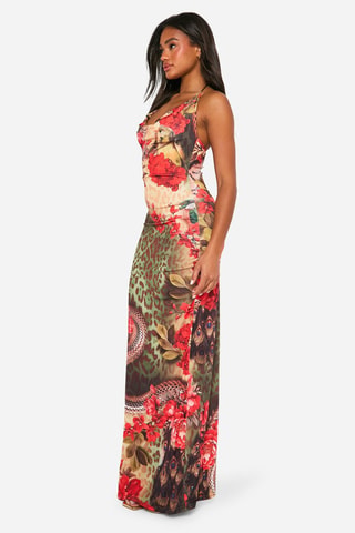 Robe longue - Beige et rouge