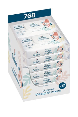 12 paquets de lingettes visage et mains - 12 x 64 lingettes