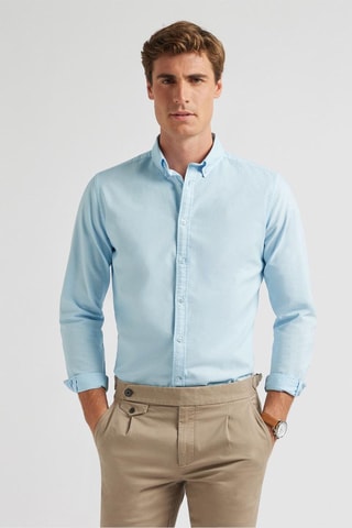 Chemise regular en coton biologique - Bleu