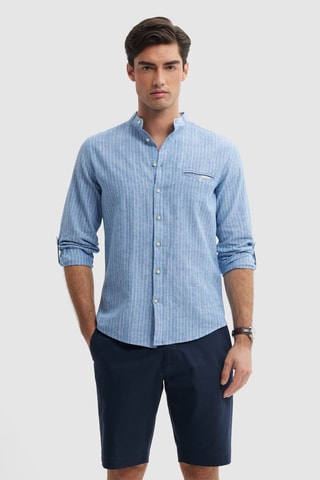 Chemise regular en lin - Bleu