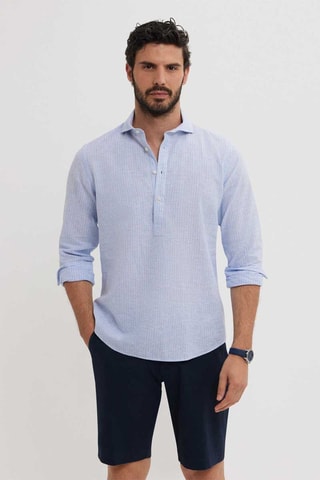 Chemise regular en lin - Bleu