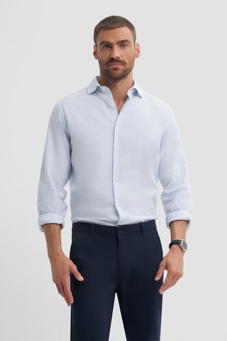 Chemise regular en lin - Bleu
