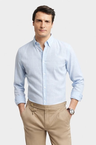 Chemise regular en lin - Bleu