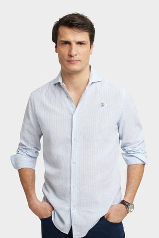 Chemise regular en lin - Bleu