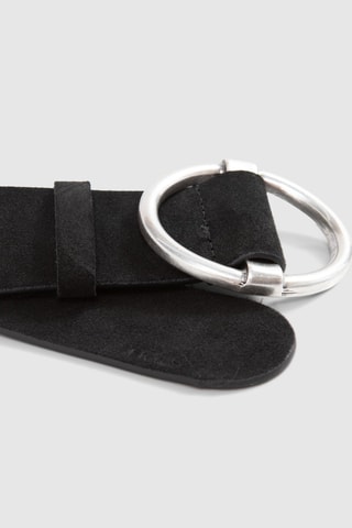 Ceinture en cuir de veau nubuck - Noir - IKKS