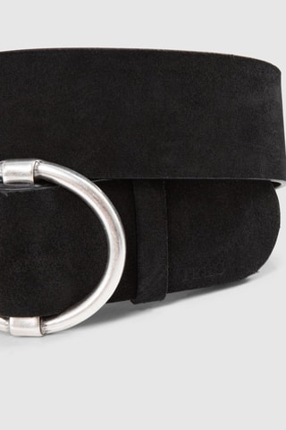 Ceinture en cuir de veau nubuck - Noir - IKKS