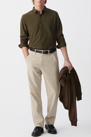 Chemise slim en coton biologique - Kaki - IKKS