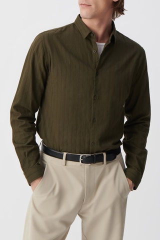 Chemise slim en coton biologique - Kaki - IKKS
