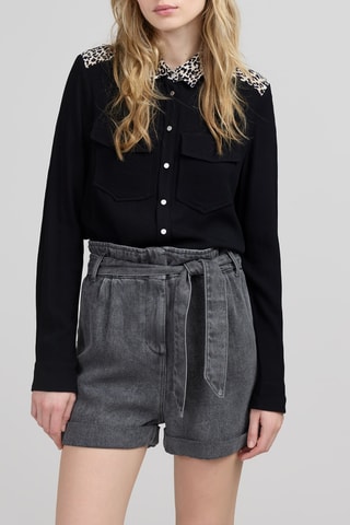 Short droit en jean taille haute - Gris - IKKS