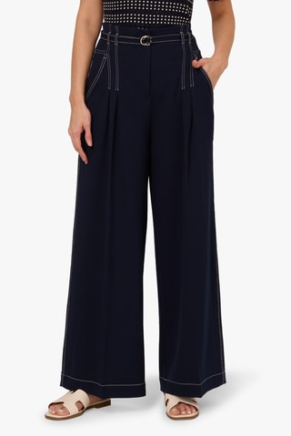 Pantalón wide leg - Azul marino y crudo