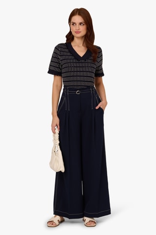 Pantalón wide leg - Azul marino y crudo