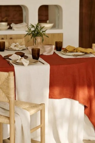 Mantel rectangular de lino Zilia - Rojo teja