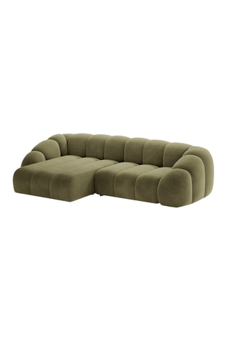 Canapé d’angle gauche Lyna - Vert - 4 places - En tissu velours