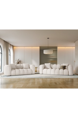 Canapé en bois Arden - Beige - 3 places - En tissu structurel