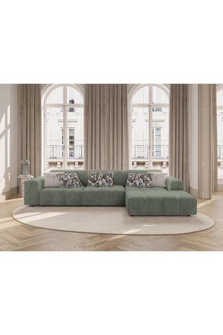 Canapé d'angle droit Luc - Vert olive - 4 places - En tissu texturé