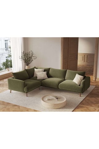 Canapé d'angle gauche Margot - Vert olive - 5 places - Toucher velours