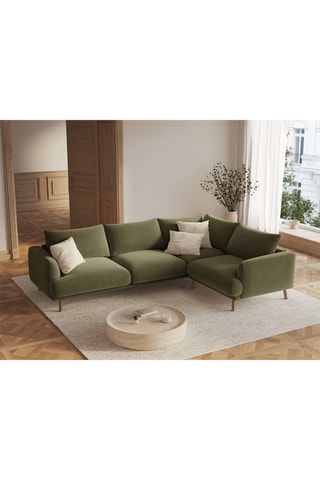 Canapé d'angle droit Margot - Vert olive - 5 places - Toucher velours