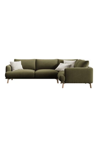 Canapé d'angle droit Margot - Vert olive - 5 places - Toucher velours
