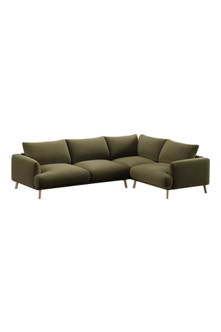 Canapé d'angle droit Margot - Vert olive - 5 places - Toucher velours