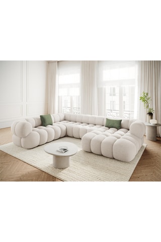 Canapé d'angle gauche panoramique Maurice  - Beige - 5 places - En tissu chenille