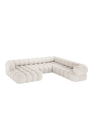 Canapé d'angle droit panoramique Maurice - Beige - 5 places - En tissu chenille