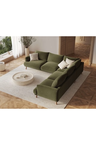 Canapé d'angle réversible Margot - Vert olive - 6 places - Toucher velours